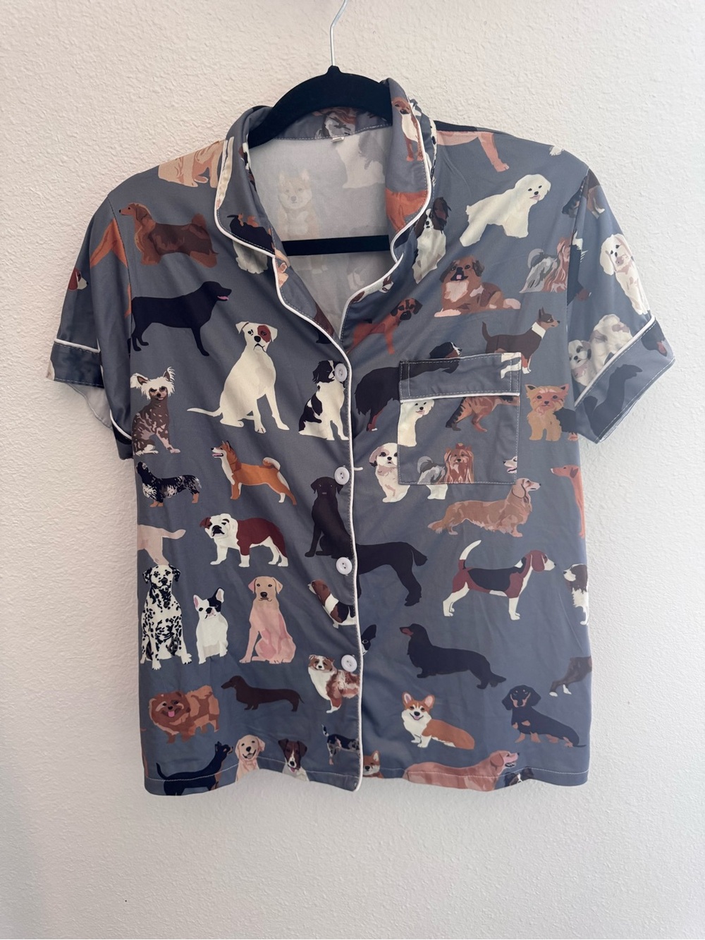 Dog Print Short Sleeve Pajama Top and Bottoms - Gray